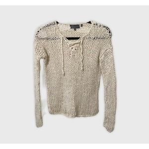 Vince Cream Hand Knit Loose Lace Up Long Sleeve XS
